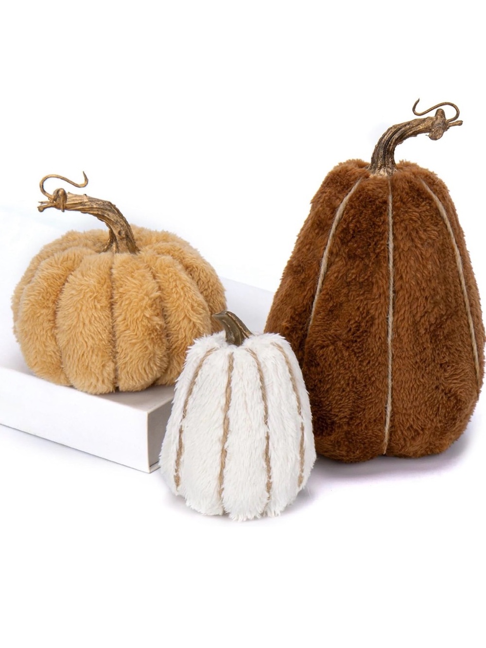 Cozy Plush Pumpkin Set - White, Cream & Brown Fall Accents
